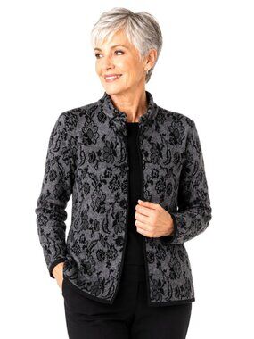 Skovhuus Denmark Black Grey Floral Print Cotton Cardigan